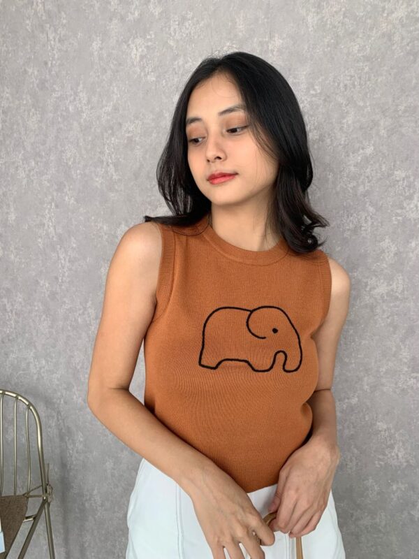 IMP001 Sleeveless Knit Elephant warna BROWN