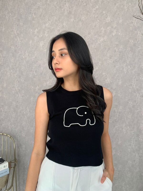 IMP001 Sleeveless Knit Elephant warna BLACK